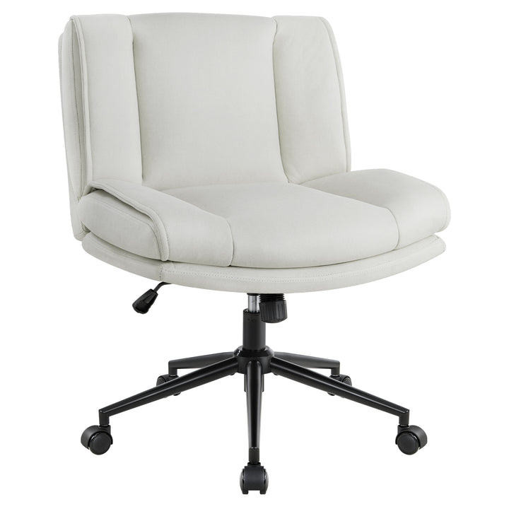 Armless White Leather Work Chair Mid-Back Armless White Ribbed